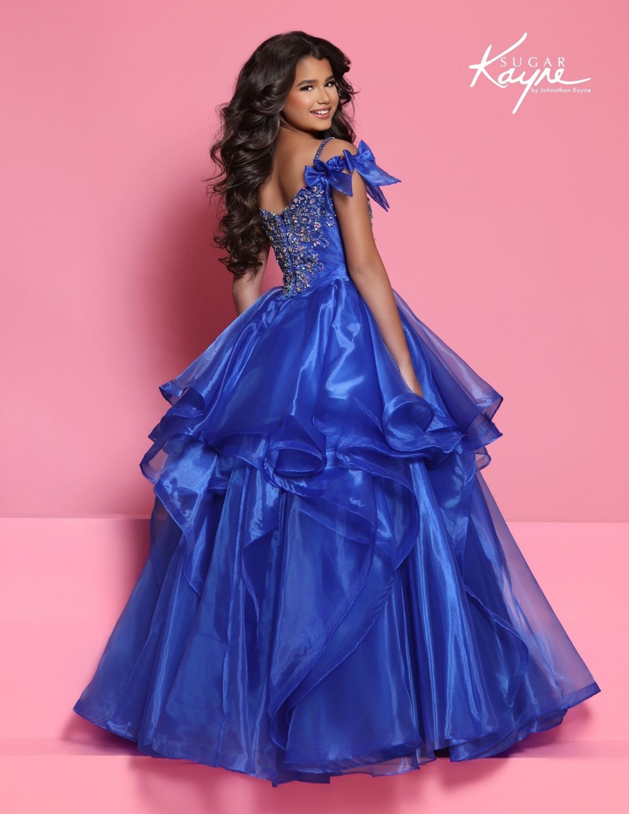 Sugar Kayne C398 Girls Royal Pageant Dress Beaded Crystal Back