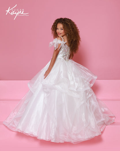 Sugar Kayne C398 Girls White Pageant Dress Beaded Crystal Back