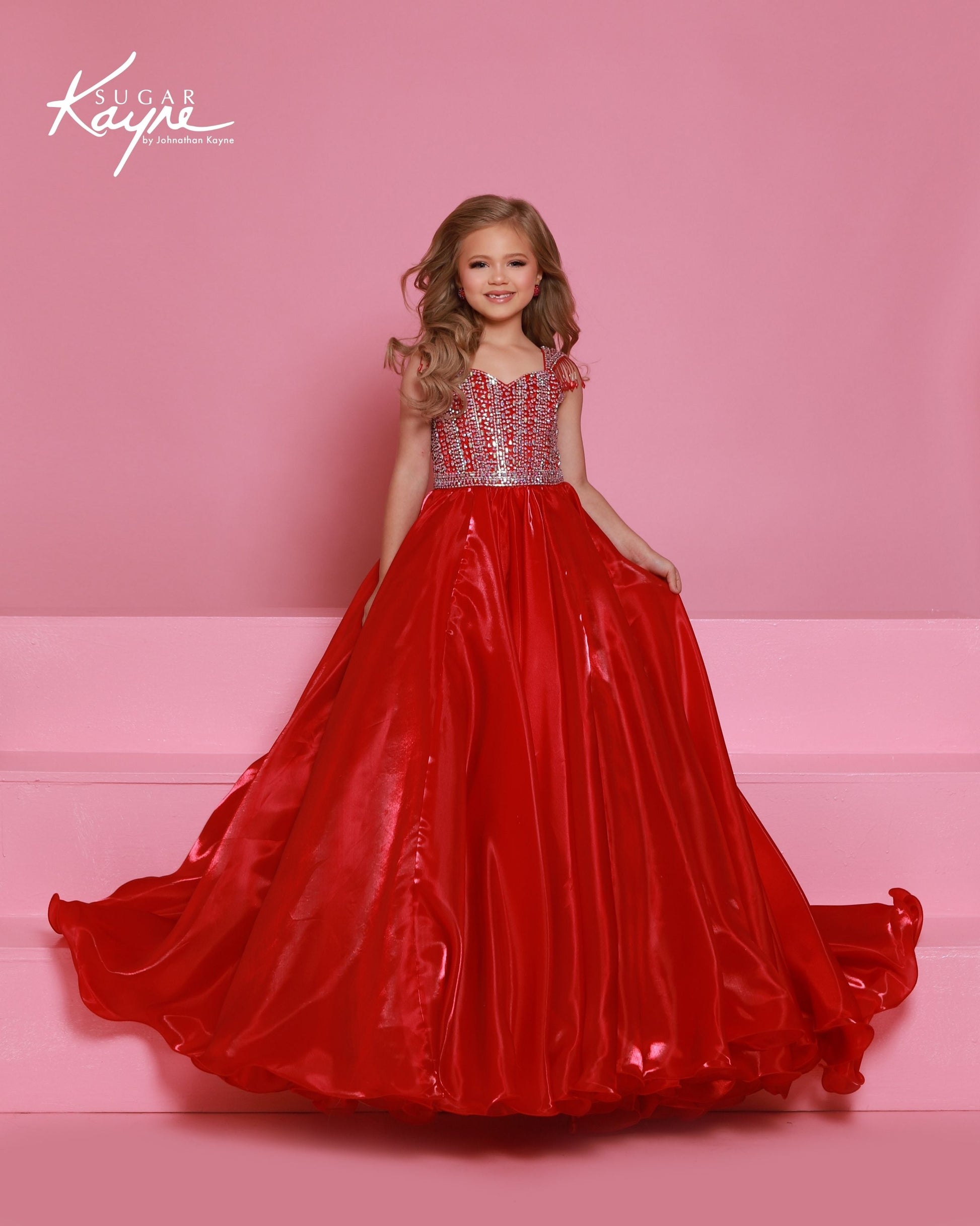 Sugar Kayne C400 Cherry Red Girls Pageant Dress
