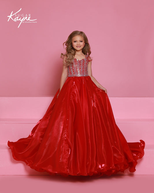 Sugar Kayne C400 Cherry Red Girls Pageant Dress