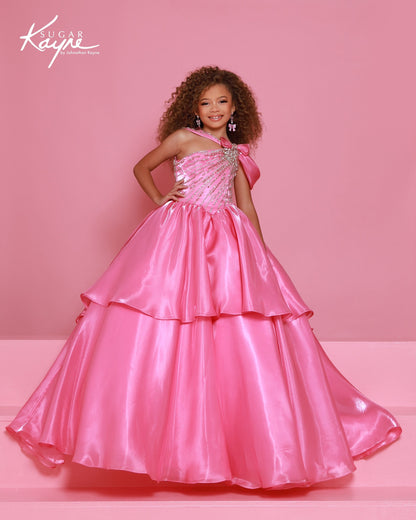 Sugar Kayne C403 Girls Bubblegum Pink Pageant Dress Bow Layered Skirt