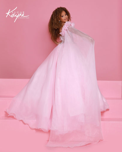 Sugar Kayne C414 Girls Ice Pink Pageant Dress Flower Cape
