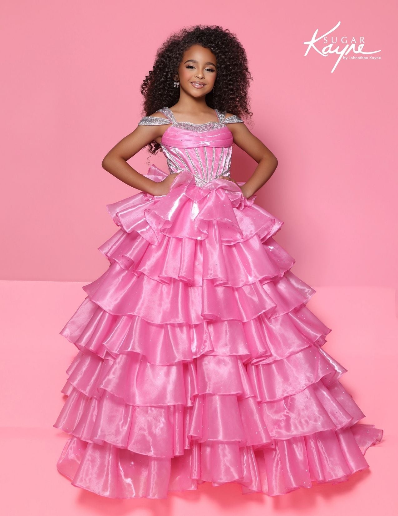 Sugar Kayne C418 Bubblegum Pink Girls Pageant Dress Corset Style Ruffle Layer Skirt