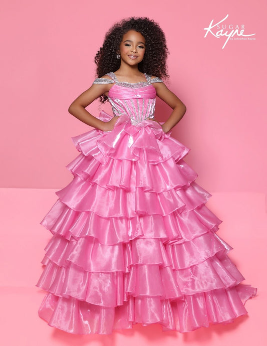 Sugar Kayne C418 Bubblegum Pink Girls Pageant Dress Corset Style Ruffle Layer Skirt