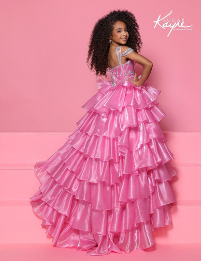Sugar Kayne C418 Bubblegum Pink Girls Pageant Dress Corset Style Ruffle Layer Skirt Back