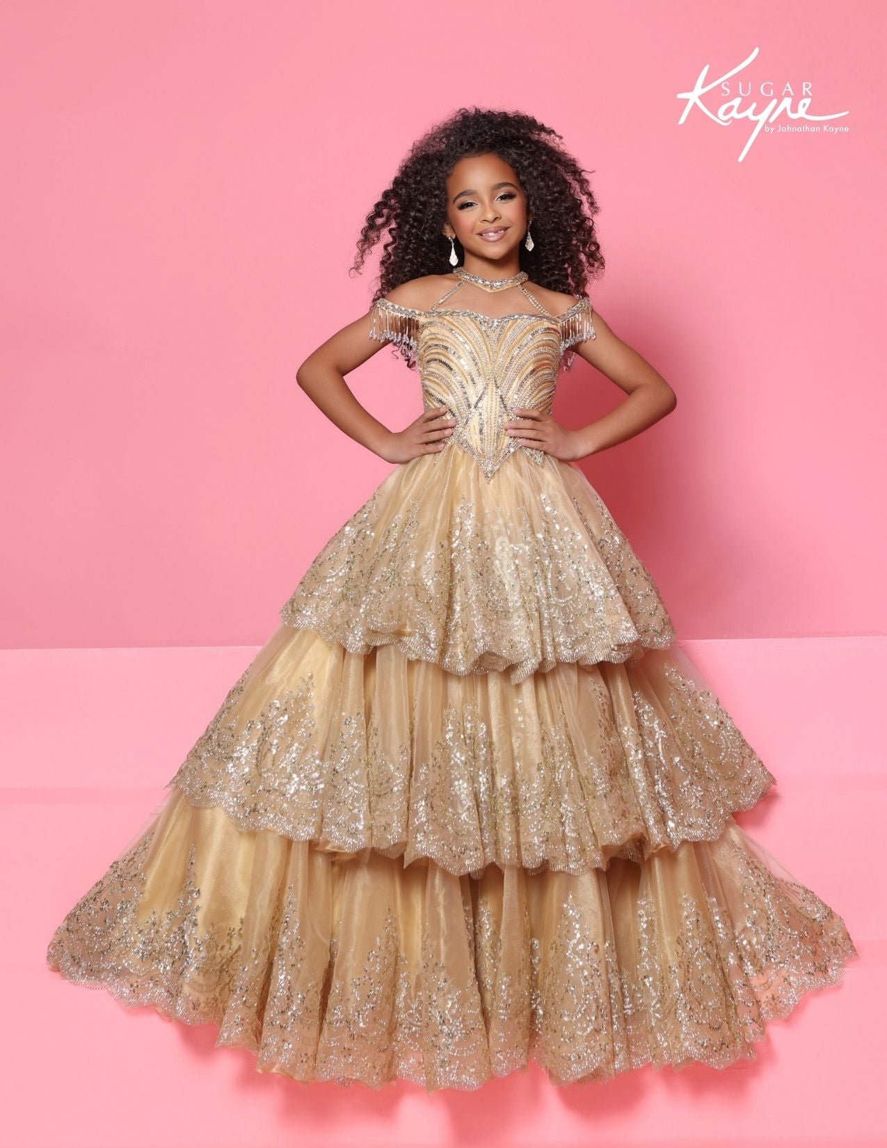 Sugar Kayne C421 Girls Gold Pageant Dress