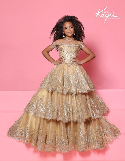 Sugar Kayne C421 Girls Gold Pageant Dress