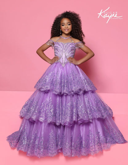 Sugar Kayne C421 Girls Orchid Pageant Dress Embellished Layers
