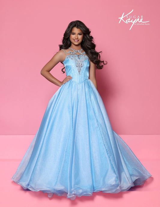 Sugar Kayne C422 Cinderella Blue Girls Pageant Dress Bow