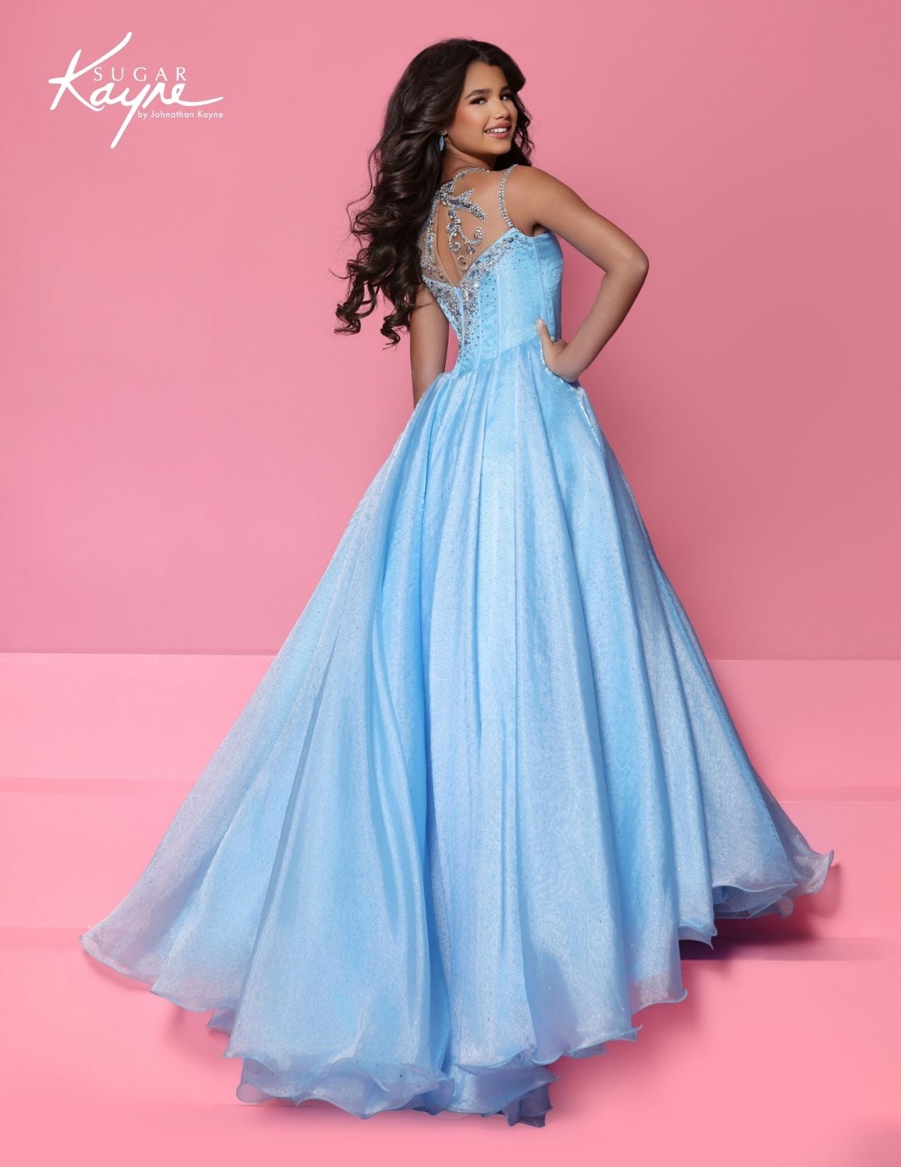 Sugar Kayne C422 Cinderella Blue Girls Pageant Dress Bow back