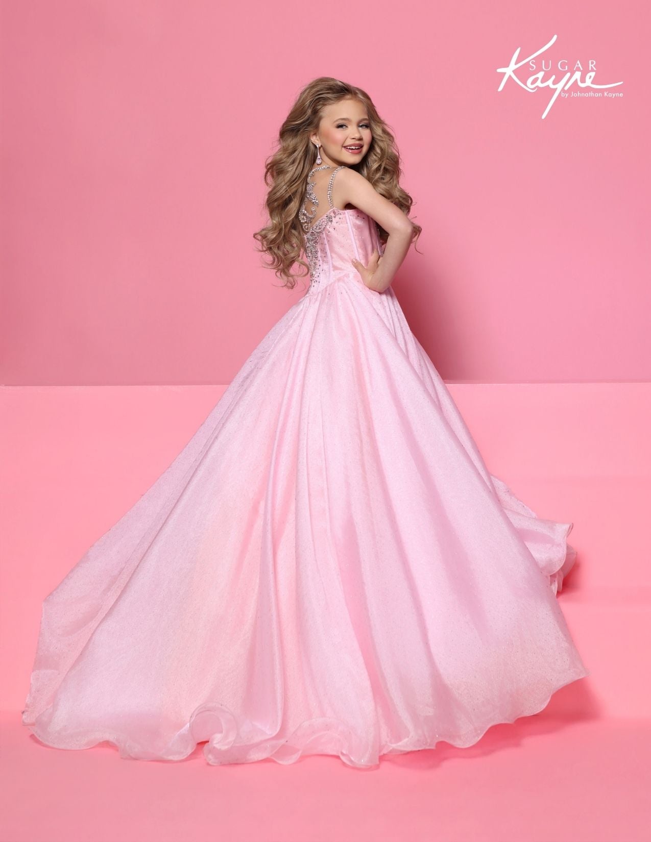 Sugar Kayne C422 Cotton Candy Pink Girls Pageant Dress Bow back