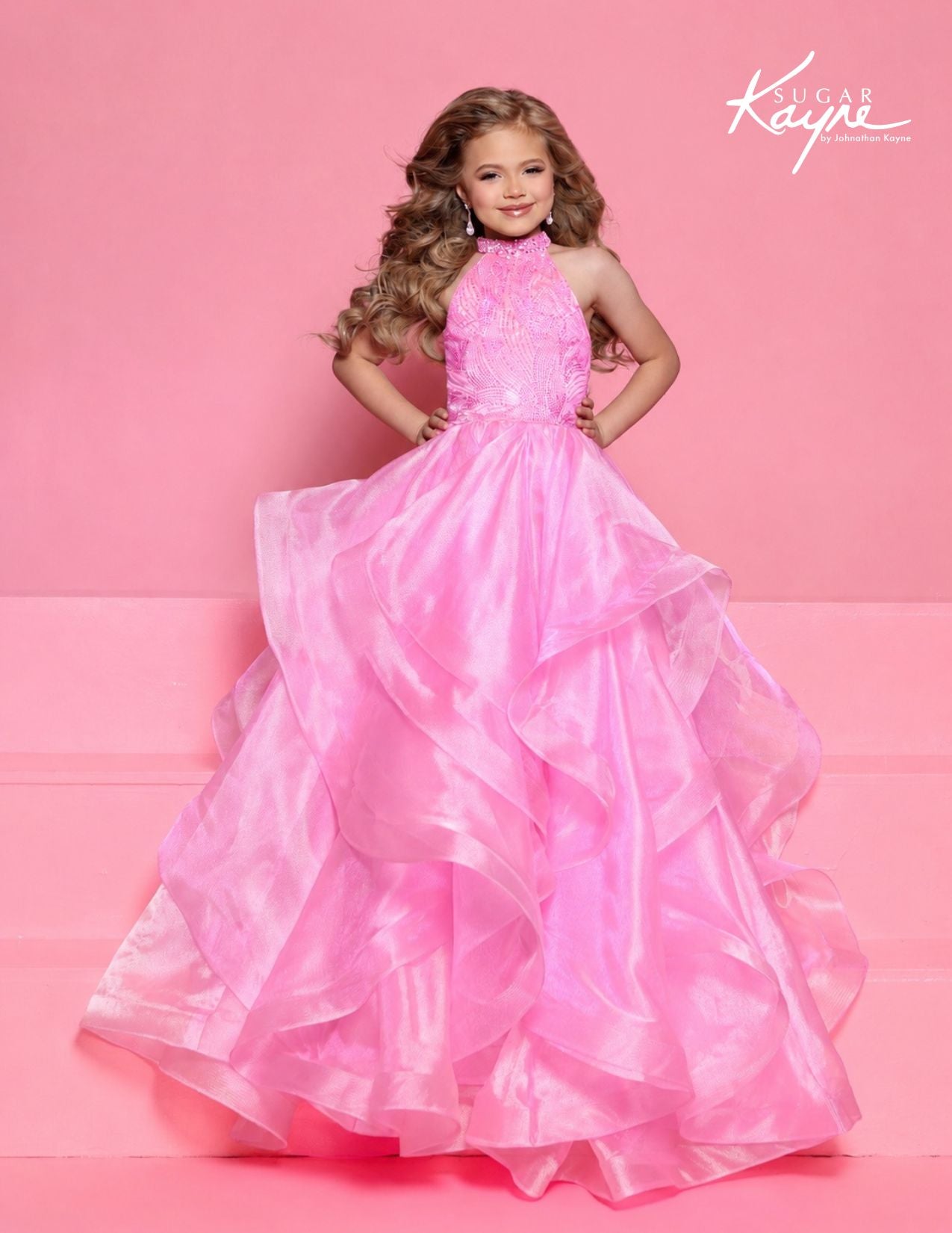 Sugar Kayne C429 Baby Pink Girls Pageant Dress Ruffle Ballgown 