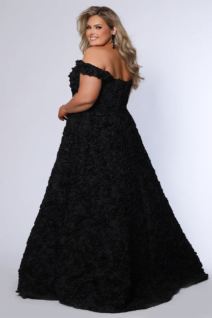 Sydney's Closet SC7397 Plus Sized Formal Dress Satin Rosette Off the Shoulder A Line 