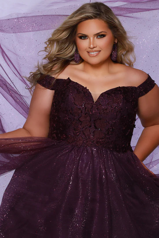 Sydneys Closet SC7428 Size 26 Plum Plus Size Dress Ballgown Lace Shimm – Glass Slipper Formals