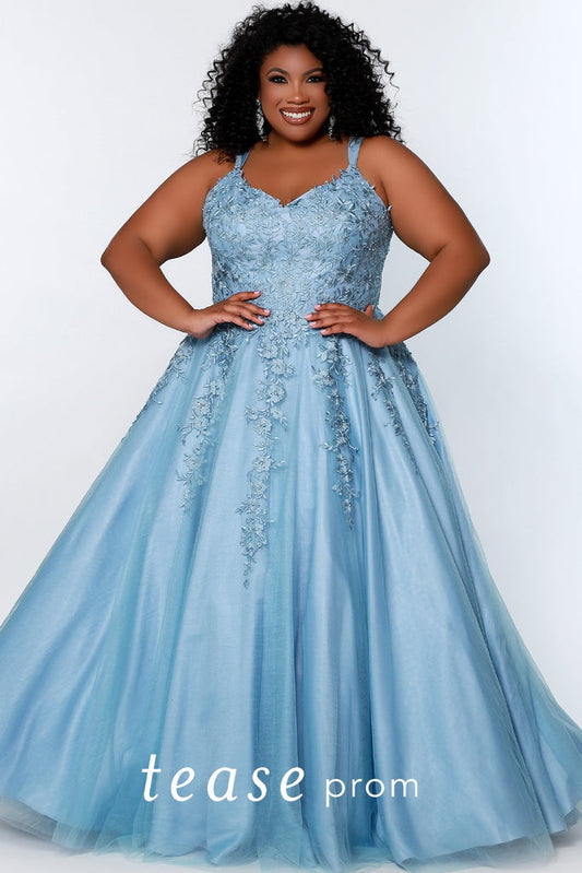 Tease Prom TE2202 Size 18 Bluejay Lace A Line Formal Prom Dress Plus Size Ballgown