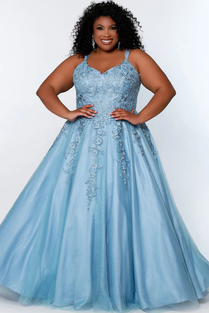 Tina Holly Couture T1020 Pastel Blue Pattern Strapless Ballgown Formal