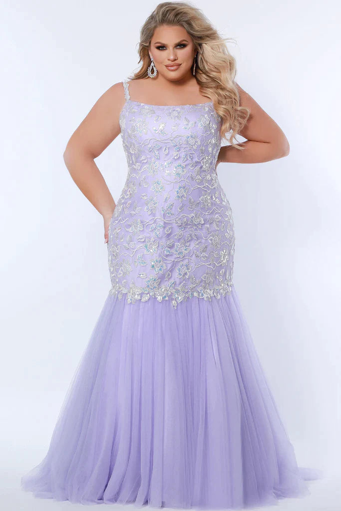 Sydney's Closet Tease Prom TE2316 Leaf Lace Appliques With Sequin Mermaid Silhouette Scoop Neckline Plus Sizes Prom Dress. This prom dress is the height of sophistication and glamour - it's simply 'dress'-sive! The leaf lace appliques and sequins shimmer in the light as you twirl on the dance floor in the sleek Mermaid silhouette. Become the belle of the ball in Sydney's Closet TE2316!
