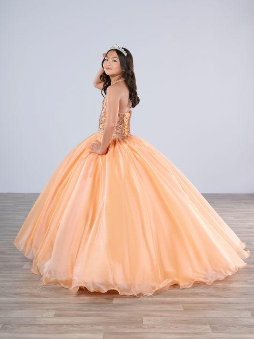 Tiffany Princess 13786 Cantelope Girls Pageant Dress Crystal Bodice Ballgown A Line High Neck Formal