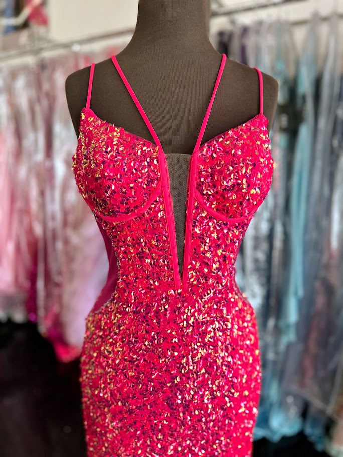 Step onto the red carpet in style with the Vienna Prom 8880 Long Prom Dress. This stunning gown features a sequin-embellished fitted silhouette, with a sheer plunging neckline and sheer sides that add a touch of sexiness. Perfect for formal events and pageants, this dress is sure to make you stand out from the crowd.

Sizes Available: 4


Colors: Fuchsia