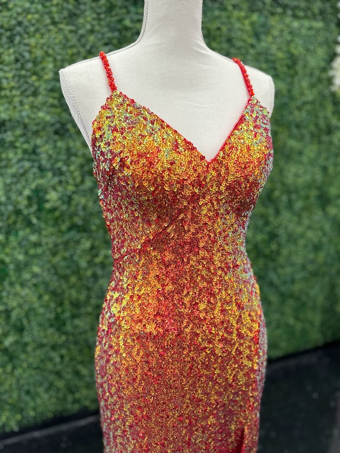 VIENNA Prom 60096 Size 6 Lava Sequin Short Fitted Neon Homecoming Dress Slit Cocktail Dress Formal VIENNA Prom 60096 Size 6 Lava Sequin Short Fitted Neon Homecoming Dress Slit Cocktail Dress Formal