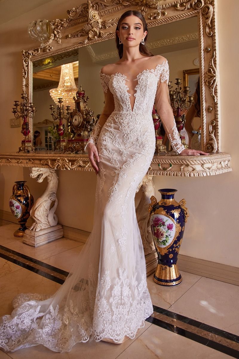 Andrea & Leo Couture A1022 Long Sleeves Mermaid Wedding Gown 14 / Off-White/Nude Andrea & Leo Couture A1022 Long Sleeves Mermaid Wedding Gown 14 / Off-White/Nude