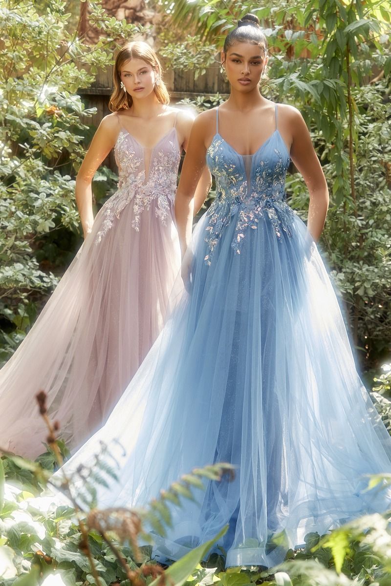 Be the belle of the ball in this stunning Ladivine A1143 Long A Line Tulle Shimmer Prom Dress. Featuring a sparkling sequin lace V-neckline, this formal gown is sure to turn heads. The A-line silhouette and tulle fabric provide a flattering fit, making you feel like a true princess. Perfect for any special occasion. Step into an enchanted world in this dazzling A-line gown. This