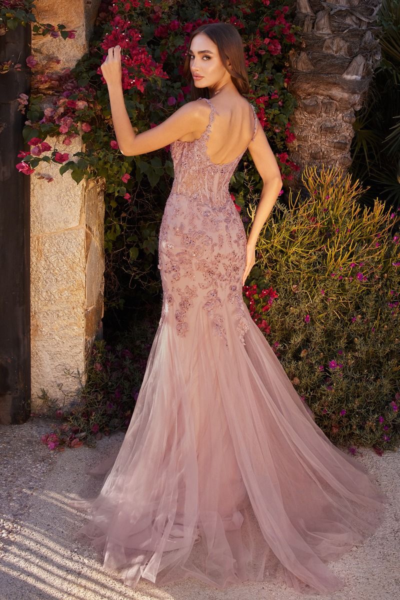 Expertly crafted by Andrea & Leo Couture, this A1231 dress features a sheer lace corset and a shimmering mermaid silhouette that will make you stand out at any formal event. Embrace the best of both worlds with this stunning and sophisticated gown. Indulge in the poetic beauty of this fitted mermaid gown, where romance meets refinement.