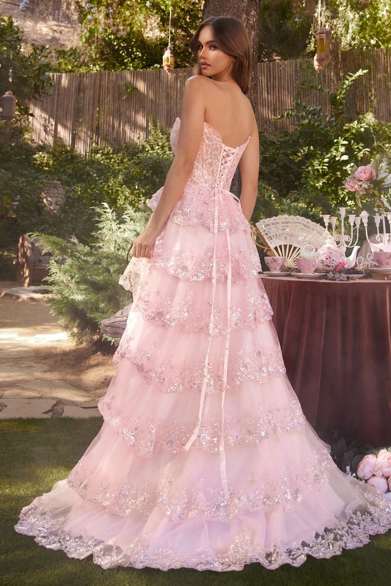 Dusty Pink Strapless Ruffles Mermaid Prom Dress Long With Slit