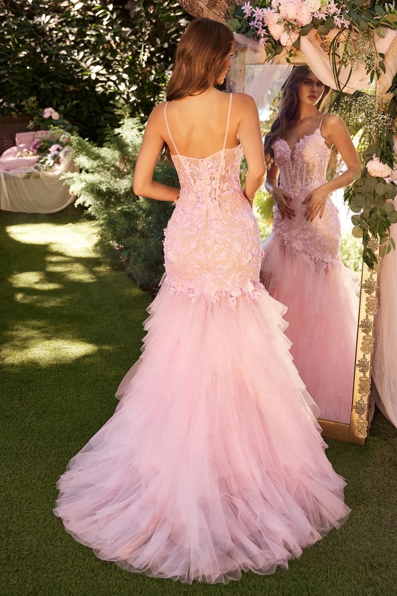 Expertly crafted by Andrea & Leo Couture, the A1327 Prom Dress features a sheer corset bodice, elegant maxi length, daring thigh-high slit, and intricate floral lace. Make a statement at your next prom or formal event with this glamorous and flattering mermaid silhouette. Ignite the allure in our fitted mermaid gown—a romantic symphony of sophistication. 