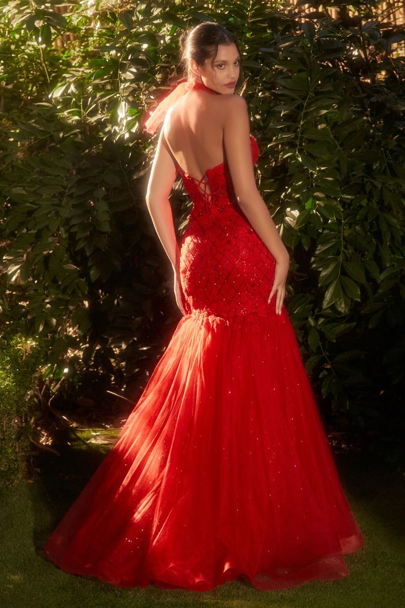Discover elegance and sophistication in our Andrea & Leo Couture A1345 Long Shimmer Sheer Mermaid Prom Dress. The corset design highlights your figure and the choker adds a touch of glamour. Made with a shimmering sheer fabric, this gown will make you stand out at any event. Indulge in the allure of our strapless red mermaid gown—a sultry masterpiece designed to captivate. 