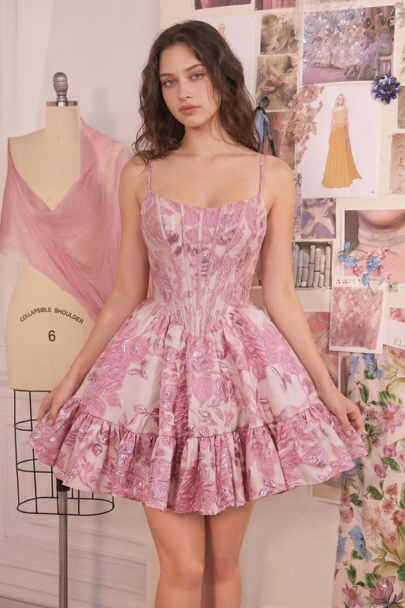 Andrea & Leo Couture A1522 FDloral Corset Cocktail Dress Homecoming