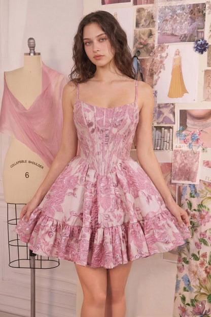 Andrea & Leo Couture A1522 FDloral Corset Cocktail Dress Homecoming