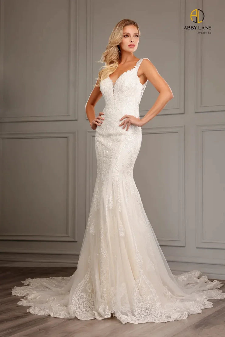Abby Lane 97159 Wedding Dress size 8 Ivory Champagne Long