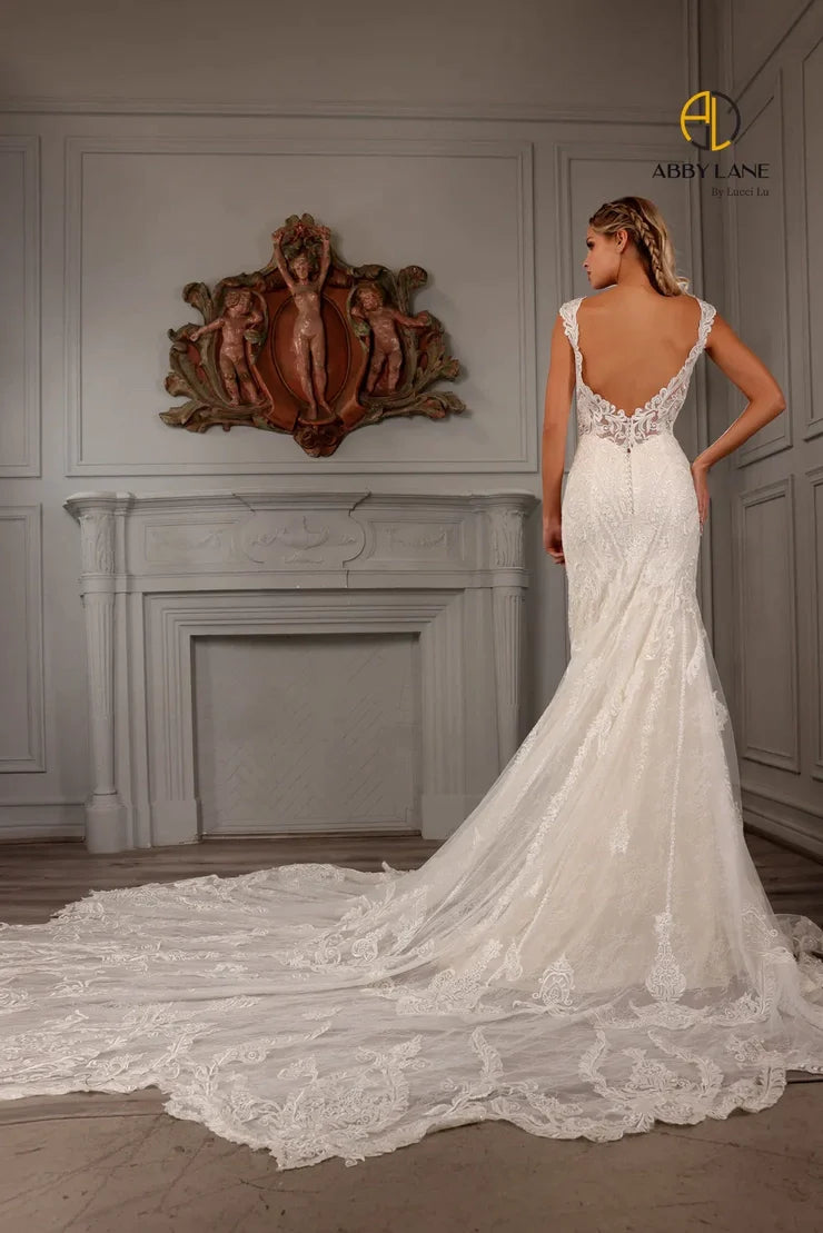 Abby Lane 97159 Wedding Dress size 8 Ivory Champagne Long