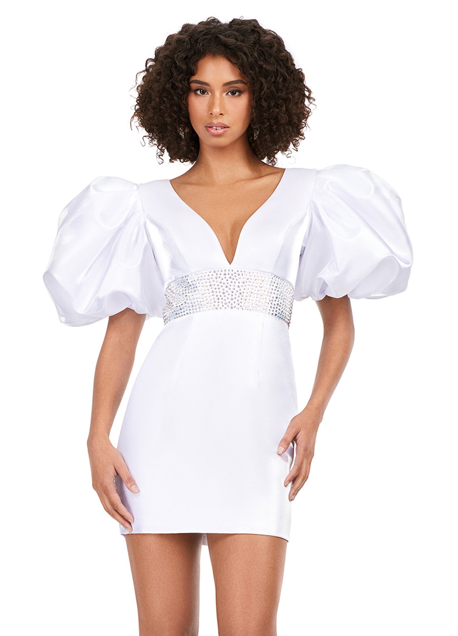 Ashley Lauren 4549 Satin Cocktail Dress Short Puff Sleeve Fitted Backless Corset Orchid / 14 Ashley Lauren 4549 Satin Cocktail Dress Short Puff Sleeve Fitted Backless Corset Orchid / 14