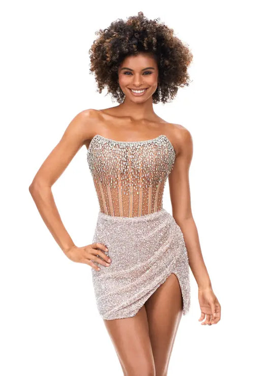 Ashley Lauren 4564 Beaded Cocktail Dress with Exposed Boning