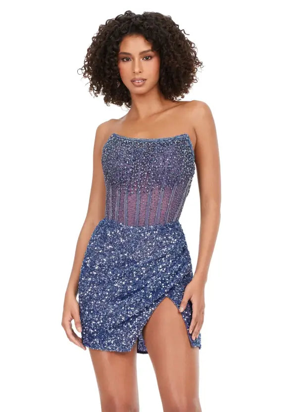 Ashley Lauren 4564 Beaded Cocktail Dress with Exposed Boning