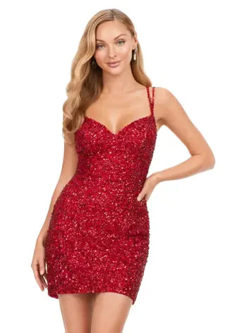 Ashley Lauren 4625 size 2 Jade Sequin Spaghetti Strap Cocktail