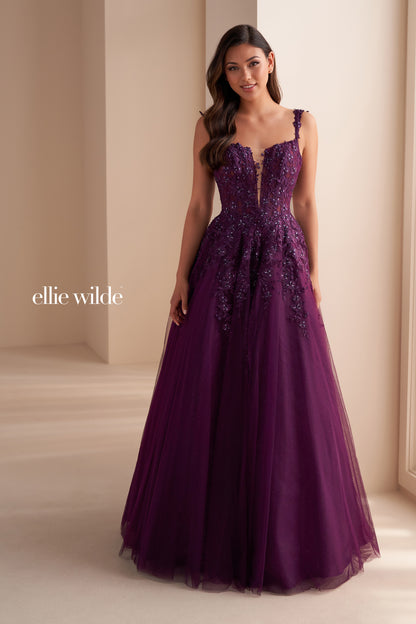 Ellie Wilde EW120014 Lace Shimmer Ballgown Prom Dress