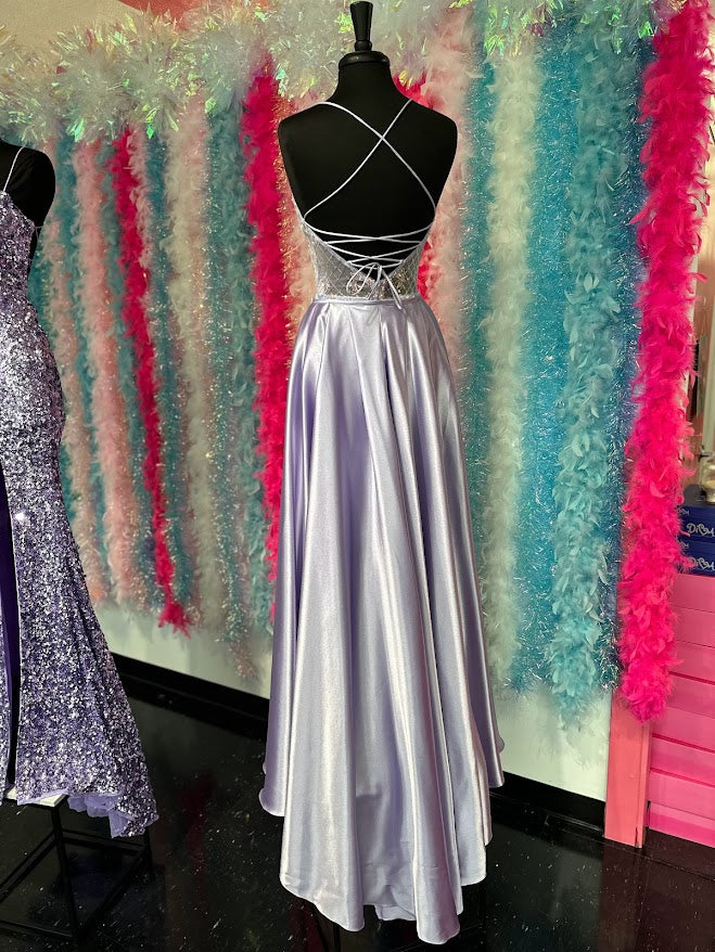 prom dress on mannequin Jovani 38707 Size 16 Purple Beaded Strapless Peak Point Prom Dress Max
