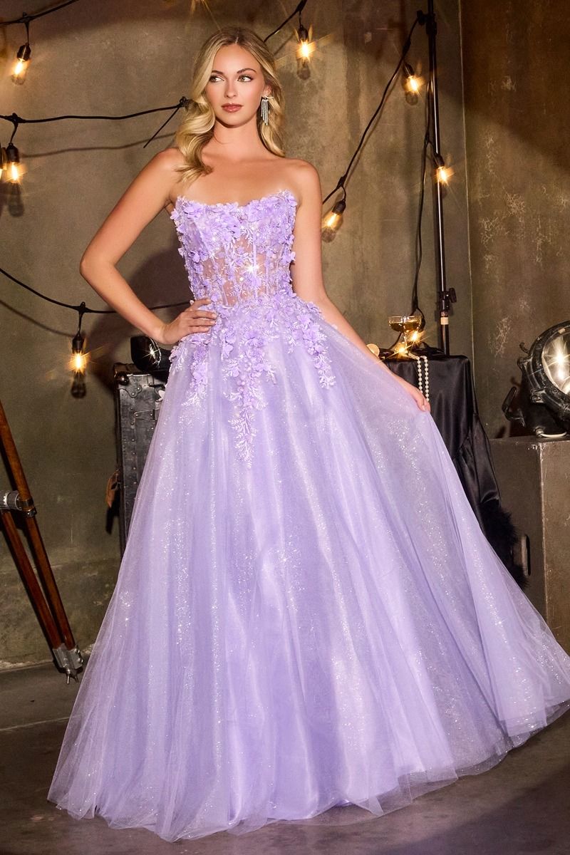 L:adivine C174 Strapless Sheer Scoop Corset Prom Dress with A-Line Train Make an unforgettable entrance in this sophisticated L:adivine prom gown. The strapless design features a sheer scoop neckline that frames the shoulders elegantly, while the structured corset bodice provides flattering support and definition. The flowing A-line silhouette transitions into a graceful train, creating movement and drama as you walk. Crafted for the discerning prom-goer who values both architectural design and timeless ele