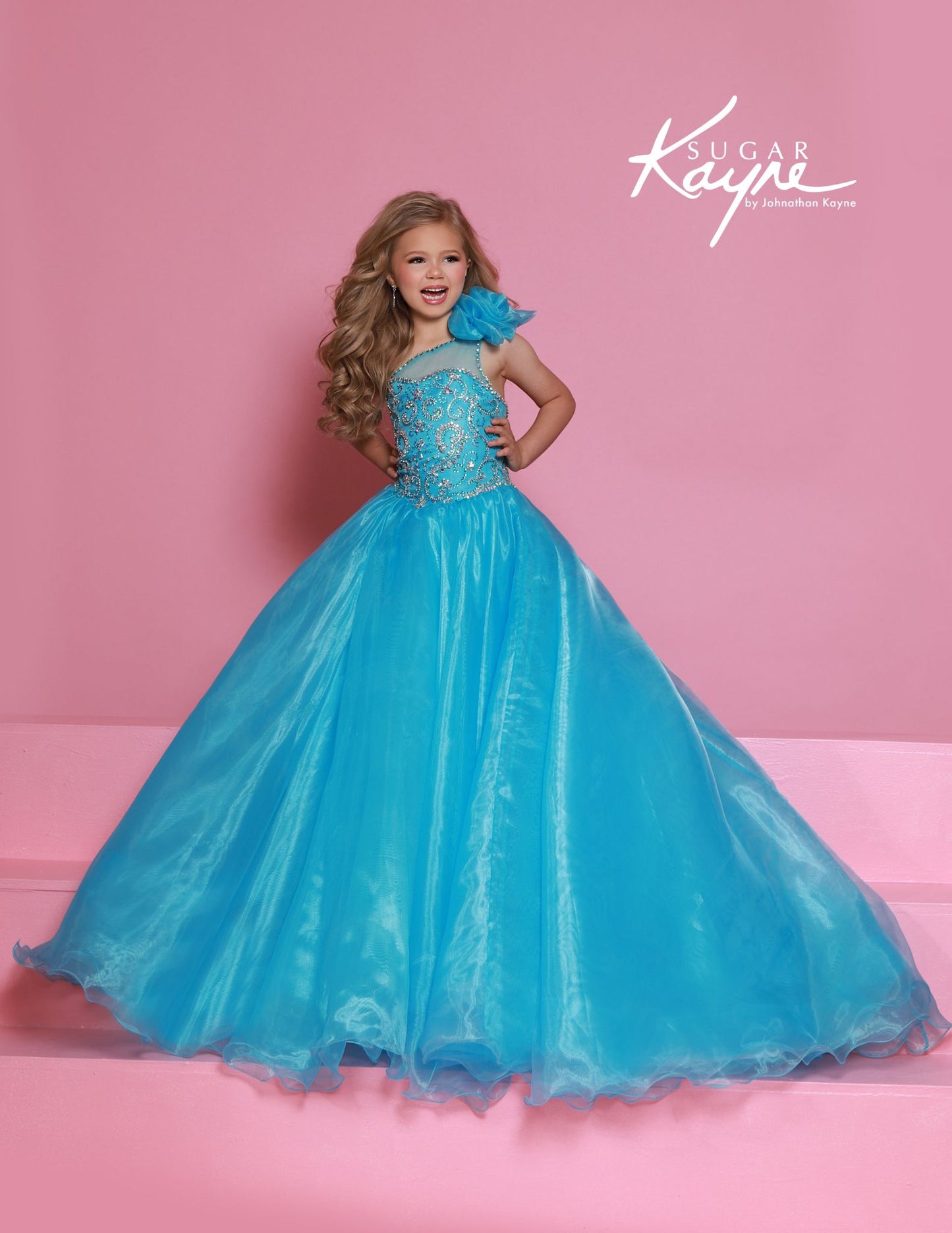 Sugar Kayne C355 Size 2 Fuchsia Girls Pageant Dress Ballgown Formal One Shoulder Bow