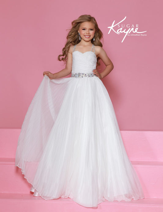 Sugar Kayne C395 Chiffon Girls A Line Pageant Dress High Neckline Cascading Crystal Back

Elevate your young pageant star in the Sugar Kayne C395, a stunning A-line dress crafted from flowing chiffon. The sophisticated sweetheart neckline creates an elegant silhouette, while the breathtaking cascading crystal back catches every spotlight. This showstopping gown combines timeless grace with dazzling details, ensuring your contestant stands out on stage and creates unforgettable moments that judges will remem