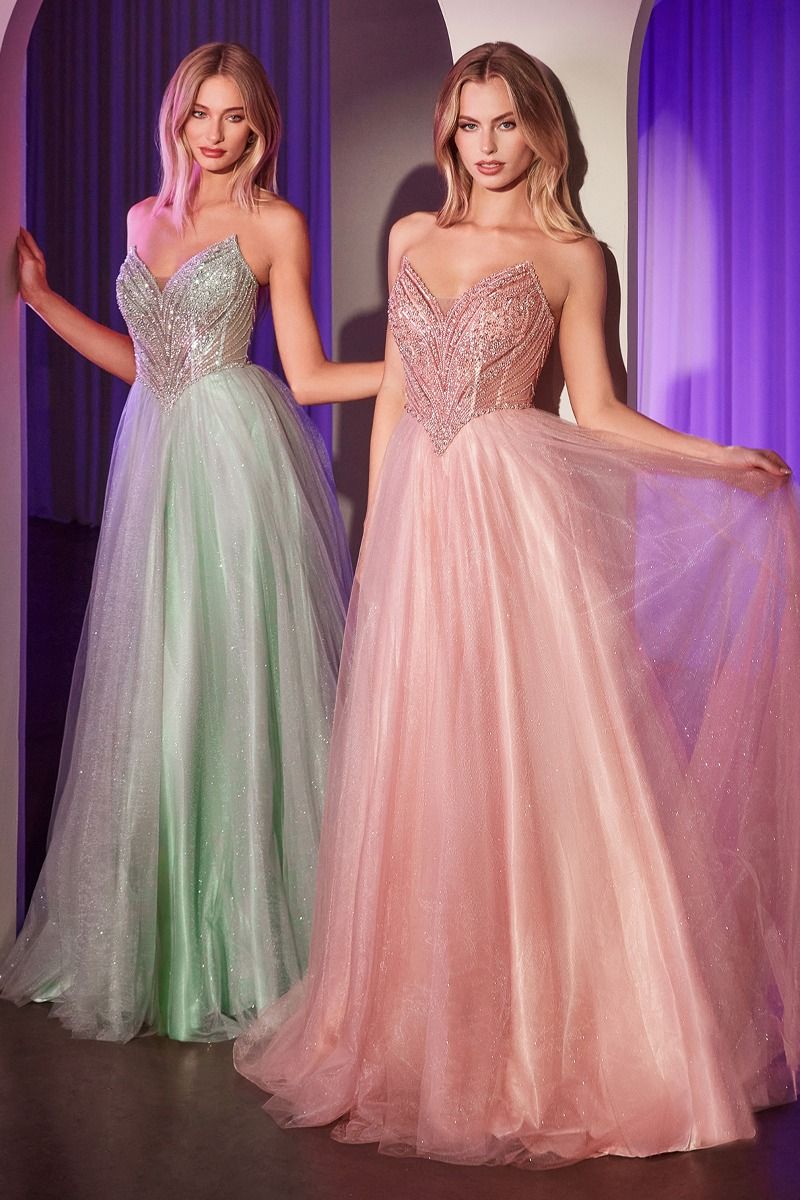 Ladivine CC415 Sheer Beaded V Neck Corset Prom Dress A Line Shimmer Ballgown Formal Gown 4 / Blush Ladivine CC415 Sheer Beaded V Neck Corset Prom Dress A Line Shimmer Ballgown Formal Gown 4 / Blush