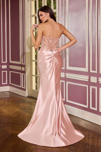 Ladivine CC9031 Strapless Beaded Corset Prom Pageant Dress This stunning strapless gown features an intricately beaded corset bodice that sculpts and supports with architectural precision. The sweetheart neckline elegantly frames the shoulders, while cascading beadwork creates a luminous focal point. A graceful train extends from the waist, adding dramatic movement and pageant-ready presence. Engineered for all-day wear, the structured corset provides comfort without compromise. Perfect for prom, pageants, 