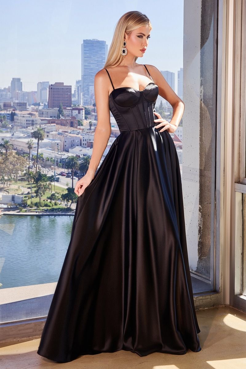 Expertly crafted in premium satin fabric, this Ladivine CD337 dress is the epitome of elegance and style. The A-line silhouette, corset bodice, and thigh-high slit create a flattering and sophisticated look. Perfect for formal occasions, this dress is the ideal choice for bridesmaids, prom, and evening events. Make a statement in this timeless satin A-line bustier dress. Bridesmaid