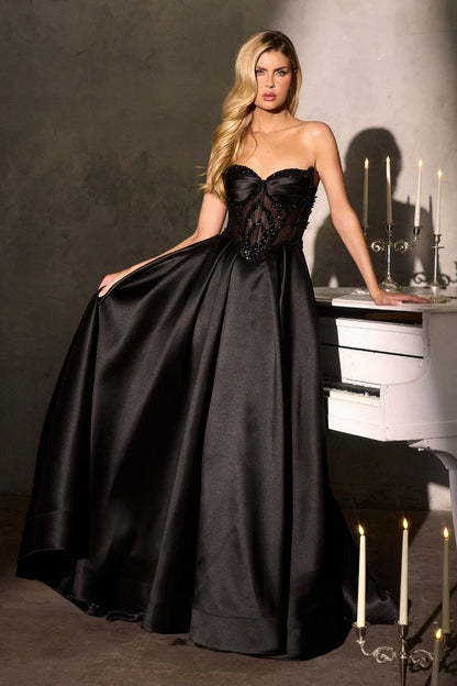 Ladivine CD389 Beaded Sheer Corset Prom Dress Formal Gown This stunning A-line formal gown features an intricately beaded sheer corset bodice with a sweetheart neckline that commands attention. Structured pleated cups provide elegant support and definition, while the flowing skirt offers graceful movement. Functional side pockets add practical sophistication—a rare luxury in formal wear. The delicate beadwork catches light beautifully, creating an editorial-worthy silhouette perfect for prom, galas, or blac
