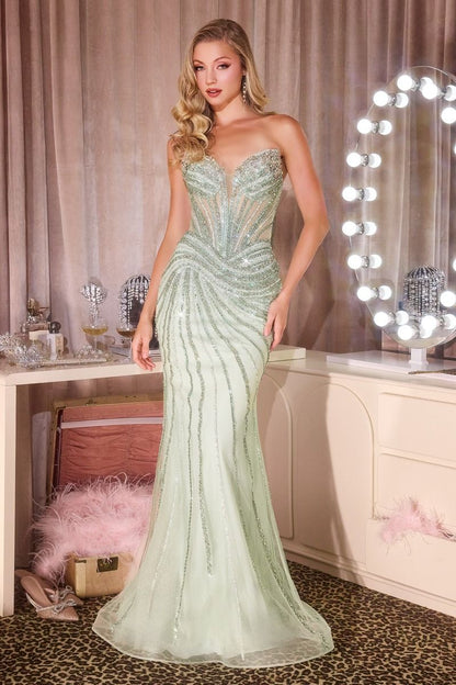 Ladivine CD660 Beaded Corset Prom Dress Pageant Gown Train Slit Sheer Tulle Overlay The Ladivine CD660 delivers pageant-ready sophistication with meticulous design details. A hand-beaded corset bodice creates a commanding silhouette with precision support, while flowing tulle overlay panels introduce ethereal movement and texture. The floor-length train and leg slit balance drama with elegance, offering both visual impact and graceful mobility. Engineered for competition and formal wear, this gown exemplifi