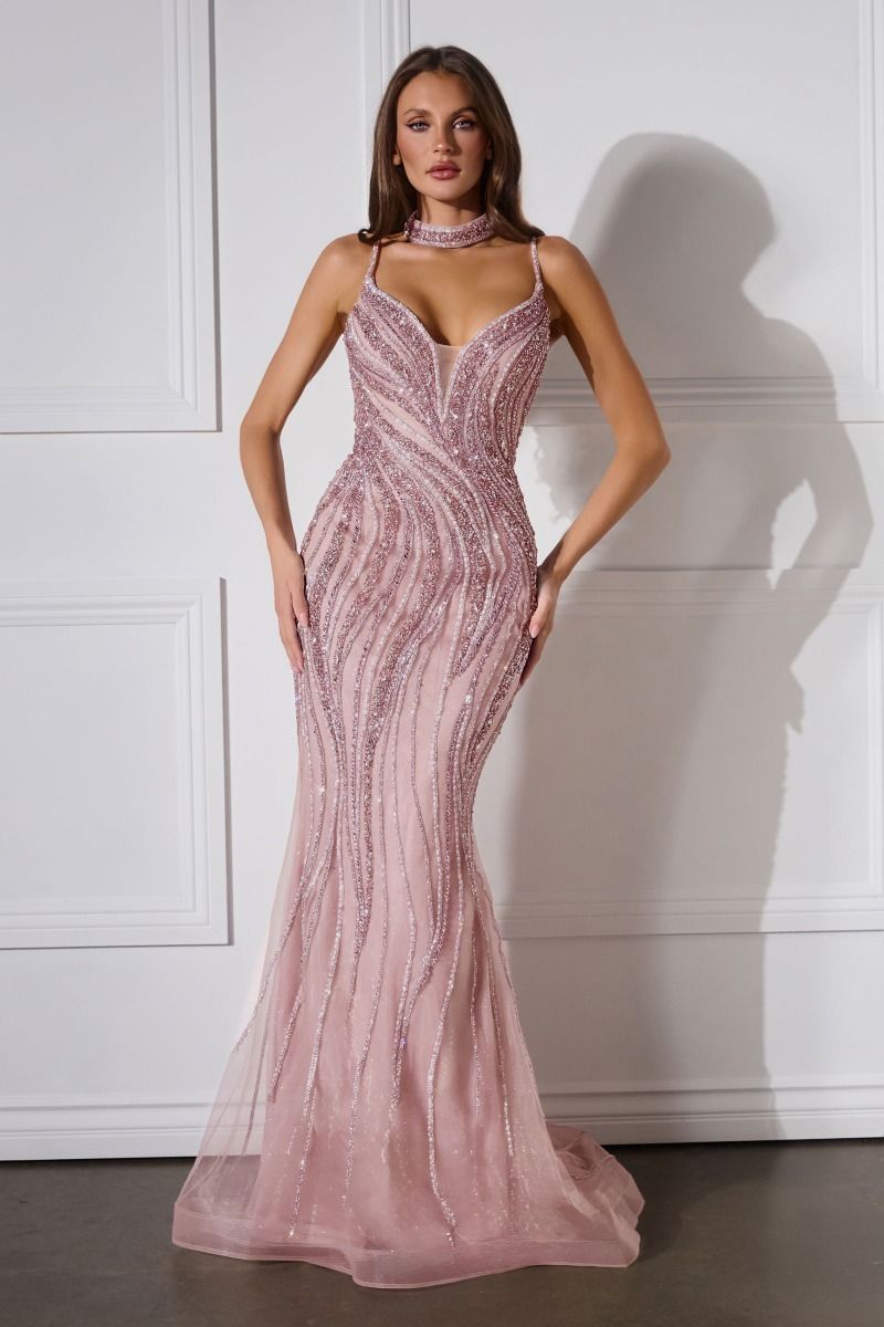 Make an unforgettable entrance in the Ladivine CD719, a stunning beaded prom dress designed for pageant-worthy moments. This elegant gown features a plunging V-neckline, delicate spaghetti straps, and intricate beadwork that catches the light beautifully. The matching choker adds a sophisticated touch, while the graceful train creates dramatic movement as you walk. Perfect for prom, pageants, or any formal occasion where you want to command attention with timeless glamour and refined style.

Silhouette:&nbs