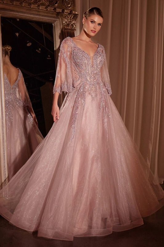 Elevate your prom night with the Ladivne CD784, a stunning A-line gown that combines timeless elegance with modern sophistication. The intricate lace bodice creates a romantic focal point, while the deep V-neckline adds allure and dimension. Three-quarter bell sleeves offer a graceful, feminine silhouette that flatters every frame. A sweeping train completes the dramatic look, ensuring you make an unforgettable entrance. Perfect for those seeking a gown that balances classic beauty with contemporary style.
